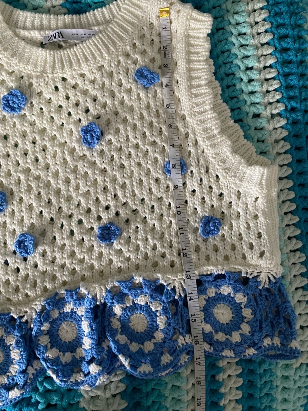 Zara Blue and White Crochet Sleeveless Top - Picture 6 of 6
